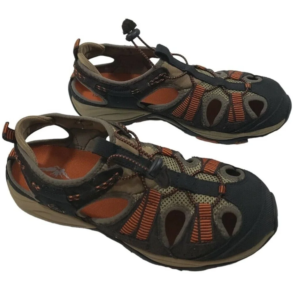 Pacific Trail~Men's Size 9.5~Brown/ Black/Orange Lace Up Low Top Beach Shoes.